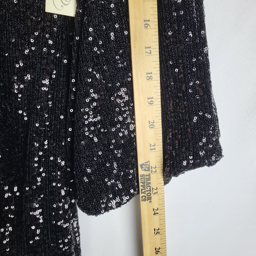 Eliza J Sequined Dress Women's 10 Black Faux Wrap Balloon Sleeves V Neck NWT - Picture 11 of 16